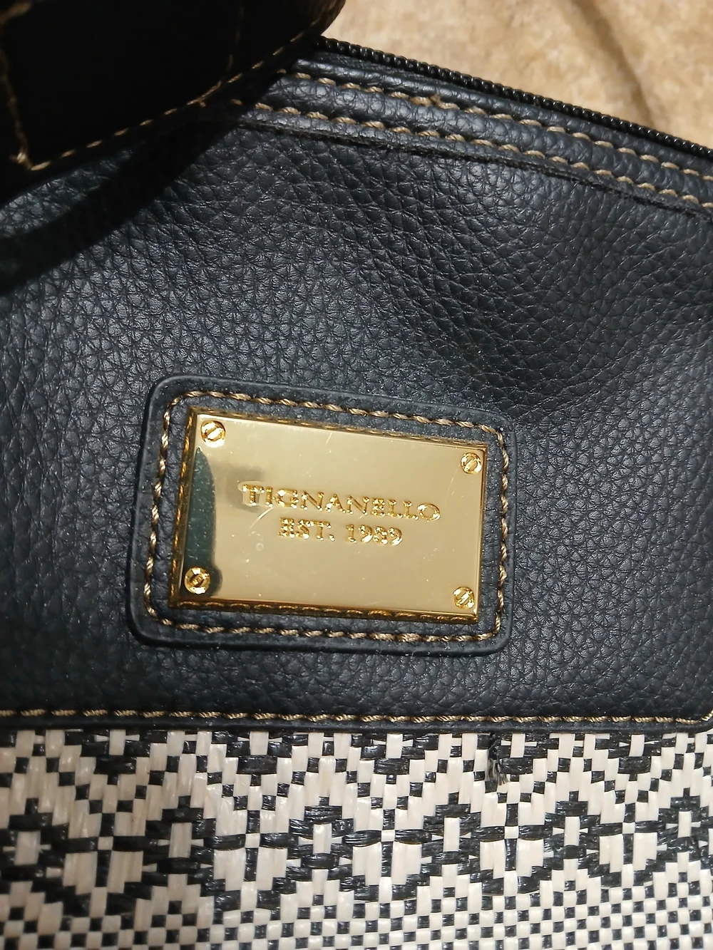 Tignanello Black&Cream Woven-Accent Satchel With Detachable Strap, New With Tags
